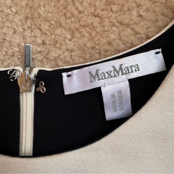 MaxMara Ivory Cream Colorblock Stretch Jersey Short Sleeve T- Shirt Viscose Sz S - Picture 10 of 13